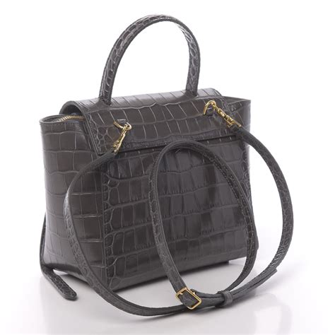 celine nano crocodile|CELINE Calfskin Crocodile Embossed Nano Belt Bag Grey .